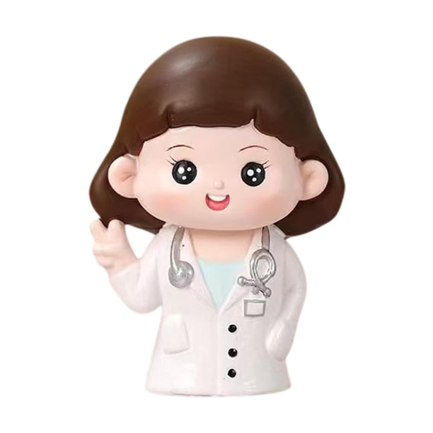 Doctor Statue Ángel en figura blanca, escultura de resina de topper en forma de muñeca para la fiesta de cumpleaños de la boda del festival escritorio Doctora
