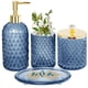thumbnail image 1 of Juego de accesorios de baño Haturi Blue Glass, 4 piezas con detalles dorados, 1 of 6