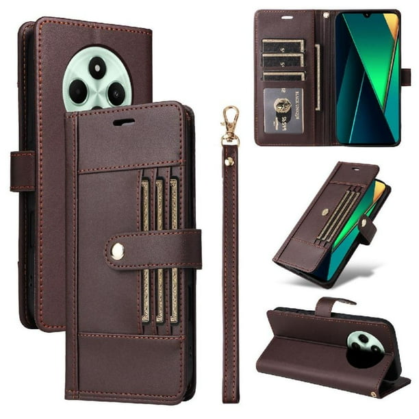 FOXDOCK Funda tipo Cartera para Xiaomi POCO M7 – Cubierta de Cuero PU con Múltiples Ranuras, Bolsillo para Efectivo y Correa de Muñeca