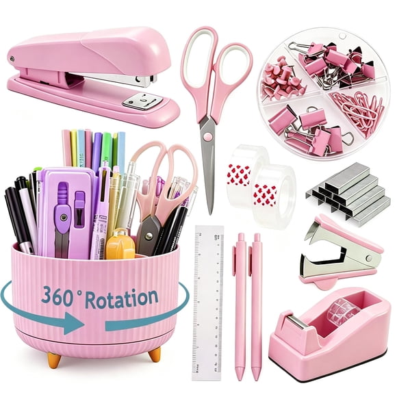 CADDY Gawsey Set Organizador de Escritorio Rosa con Rotación 360°