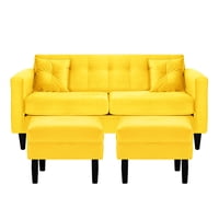 Bodevir - Sofa New Retro 3C + 2 Pouf Felpa 00 Amarillo