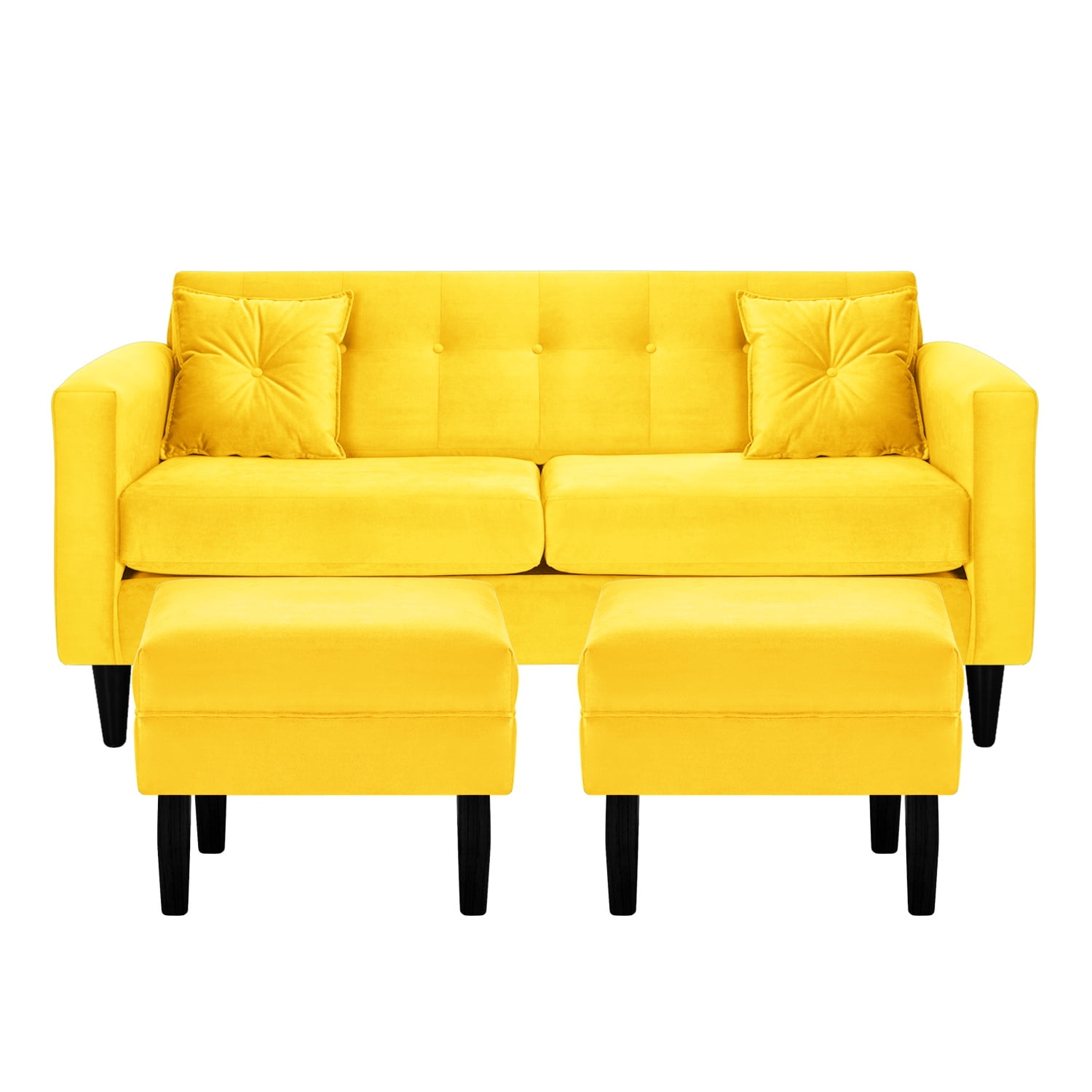 Bodevir - Sofa New Retro 3c + 2 Pouf Felpa 00 Amarillo