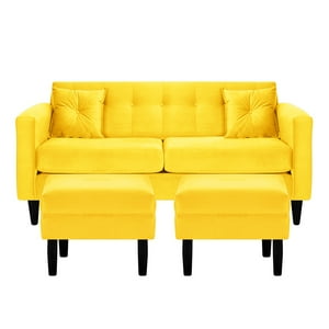 Bodevir - Sofa New Retro 3C + 2 Pouf Felpa 00 Amarillo