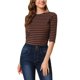 thumbnail image 1 of INSPIRE CHIC Camiseta Básica de Mujer con Mangas al Codo Cuello Redondo Ajustada Casual Impresa para Regreso a Clases Marrón Azul Marino 2XL, 1 of 7