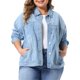 thumbnail image 1 of Chaqueta de mezclilla para mujer de talla grande Agnes Orinda para escuela o universidad, con solapa, manga larga, botones, lavado casual, con bolsillo, 3X azul claro, 1 of 6
