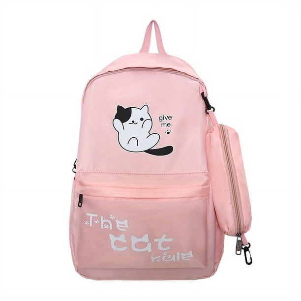 2pcs/set Kawaii Cute Cartoon Backpack, Preppy College School Bookbag, Casual Travel Daypack Knapsack & Pencil Bag For Students Girls