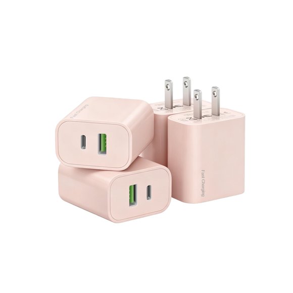Cargador USB REKNA 20W USB-C y USB-A paquete de 4 unidades rosa