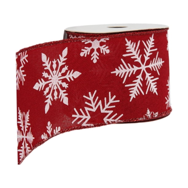 Lazos De Regalo De Cinta Navideña Con Borde De Alambre Para Manualidades De Festivales, Regalos De Fiesta, Copos De Nieve Blancos