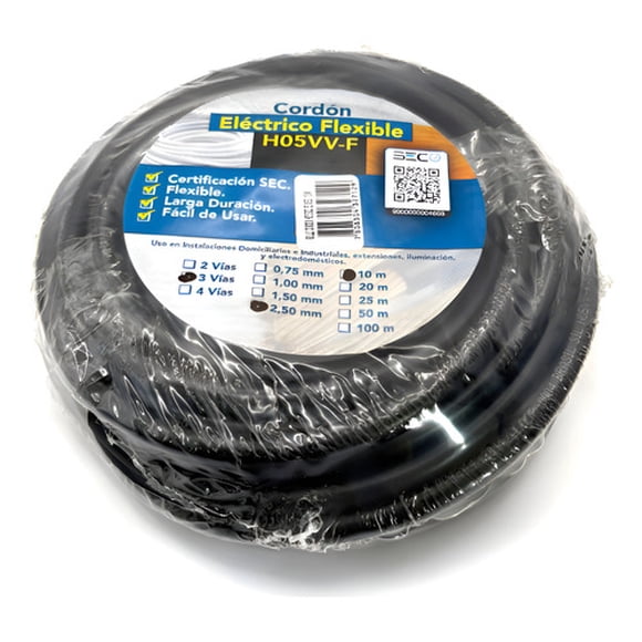 Cable Cordón Eléctrico Sil Flexible 3x2,50mm2 10m Negro Sec
