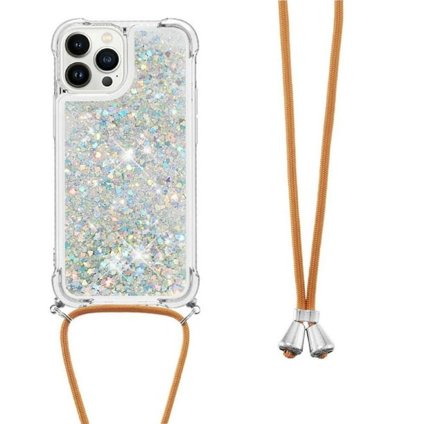 Funda FOXDOCK para iPhone 14 Pro Max con Cuerda Ajustable, Brillo Líquido, Protección Antigolpes y Lente – Ideal para Regalo