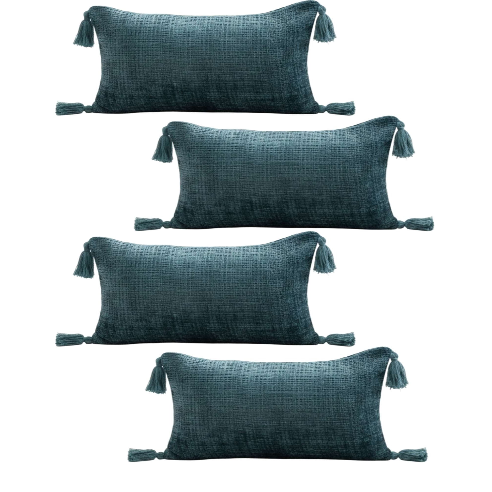 Genérico - Pack De 4 Fundas De Cojin Chenille Con Borlas 30x50 Verde