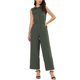 thumbnail image 1 of INSPIRE CHIC Mono sin mangas de algodón para mujer de regreso a clases con botones al frente, pernera ancha, con cinturón y bolsillos, ropa de trabajo casual S Verde militar, 1 of 7