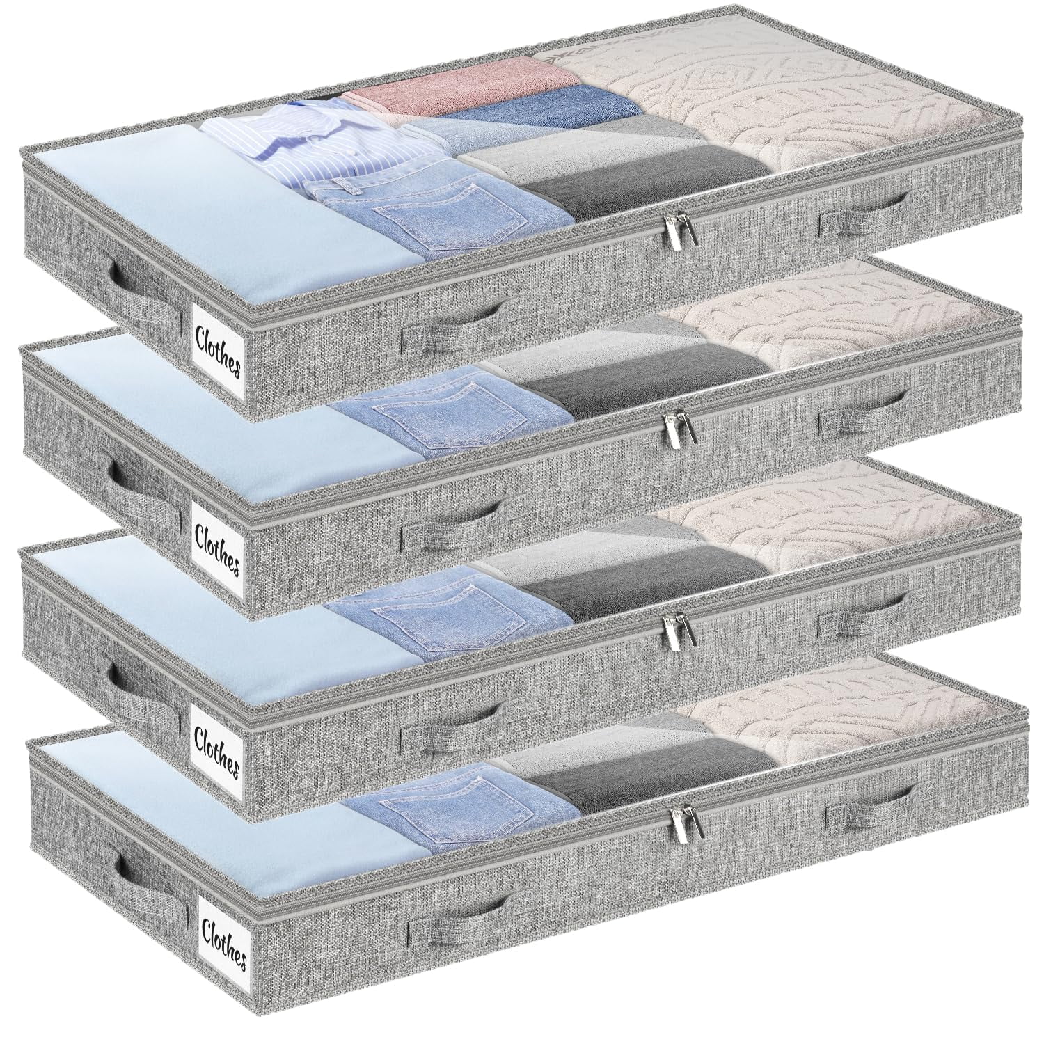 Cajón De Almacenamiento Kukikan Flex Para Debajo De La Cama, Paquete De 4, 10 Cm Con Tapas