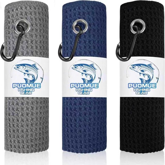 Toallas de Pesca Puomue Microfibra 3 Piezas con Clip