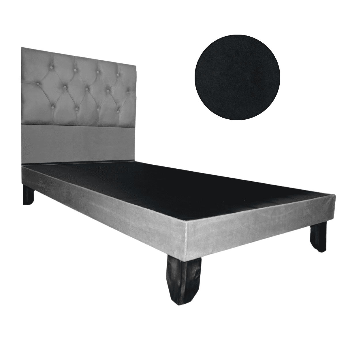 Mueblart - Base De Cama Con Respaldo A Piso Full Negro Felpa