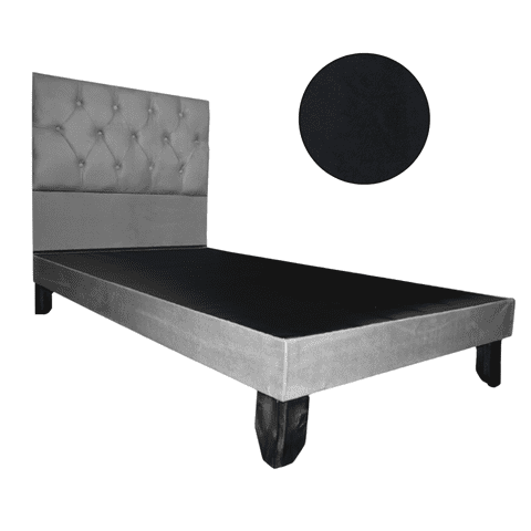 Mueblart - Base De Cama Con Respaldo A Piso Full Negro Felpa