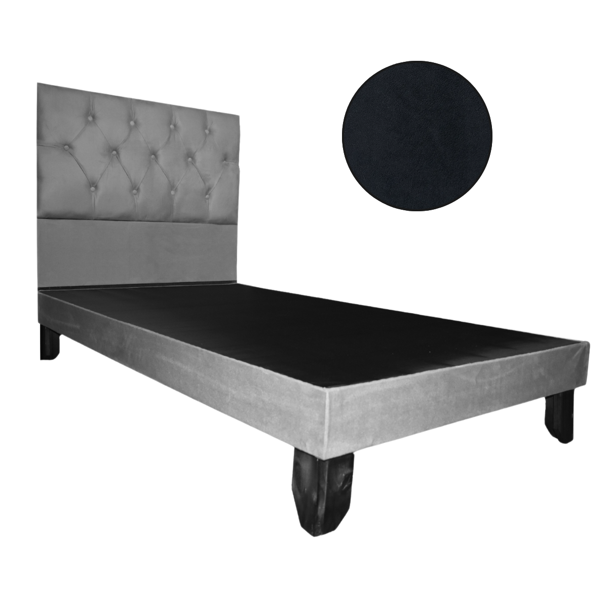Mueblart - Base De Cama Con Respaldo A Piso Full Negro Felpa
