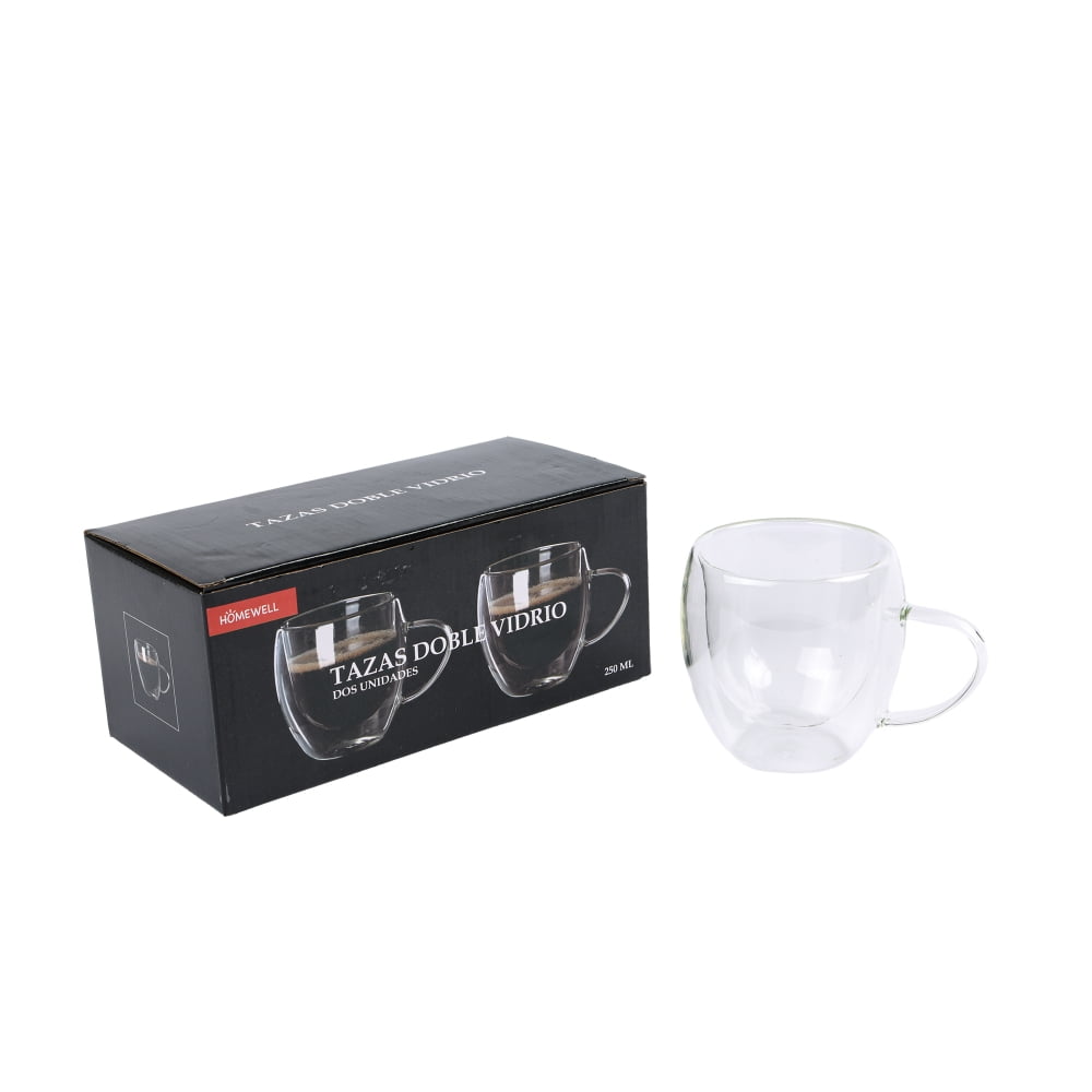 Homewell - Set 2 Tazas Vidrio Doble Pared 250ml