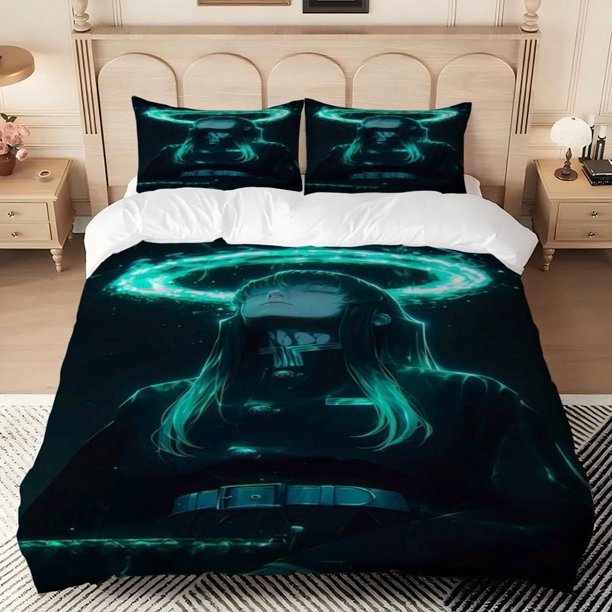 3pcs -Slaying Sword Black Character Aura Meditation Print Bedding Set Duvet Cover + Pillowcases