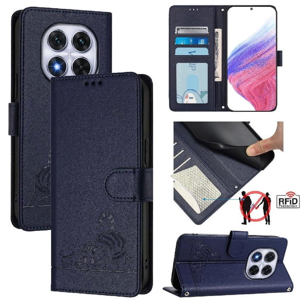 Funda tipo cartera FOXDOCK para Xiaomi Redmi Note 14 Pro 4G con soporte, ranuras, RFID, diseño de gato