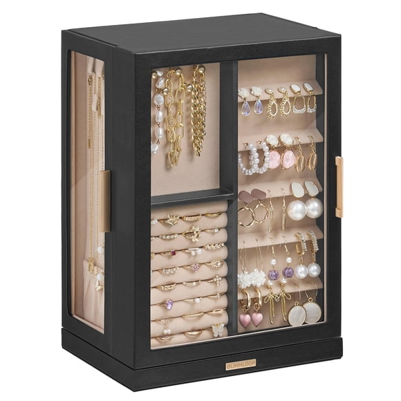 Caja de joyas Glimmloop giratoria 360° con 7 cajones - Negra