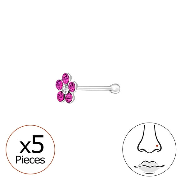 Piercing Plata 925 Para La Nariz, Trago,Helix Y Parte Superior De La Oreja Con Cristal Fucsia Con Plateado