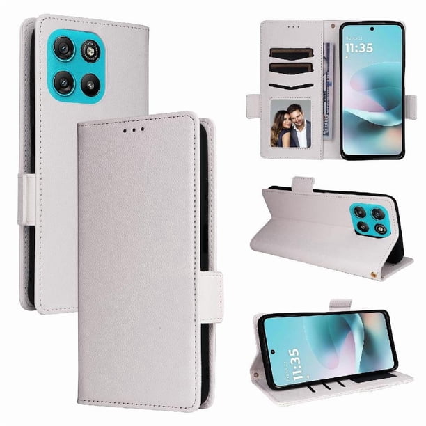 Funda Cartera para Motolora Moto G57 Tapa Flip con Ranuras y Soporte Blanco