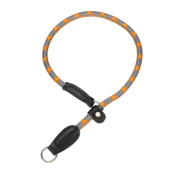 Collar Deslizante para Perros, Cuerda de Nylon Reflectante Sin Tirones con Tope Ajustable, (S-16 Pulgadas, Gris/Naranja), Destinado para Entrenamiento