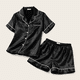 thumbnail image 1 of Pijama De Saten Mujer 2 Piezas Set Camisa Y Short Suave Boton Negro, 1 of 10
