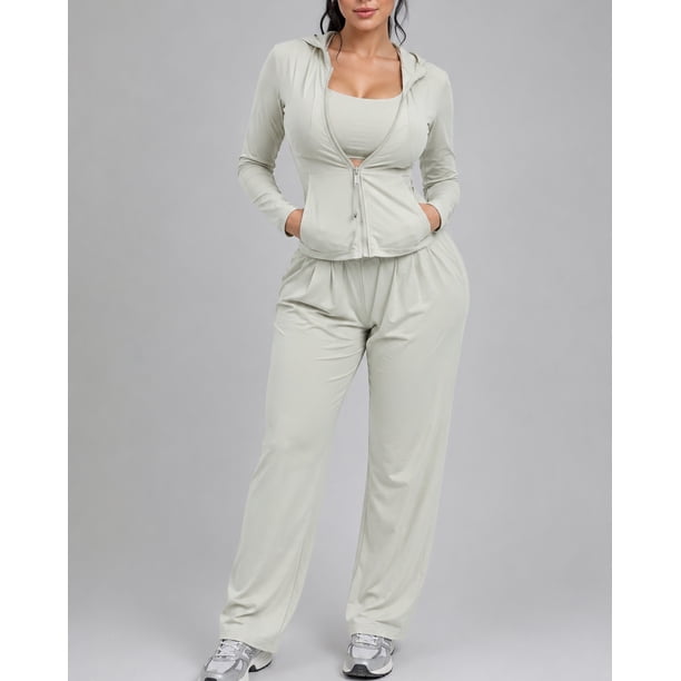 Conjunto Deportivo Mujer 3 Piezas Peto Chaqueta Y Palazzo