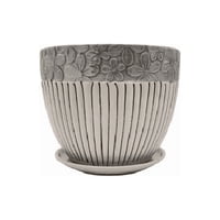 Genérico - Set De 3 Maceteros Cerámica Blanca Con Flores Y Líneas