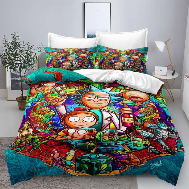 Duvet Cover Rick 3D Printed Quilt and Morty Cover 3 Piece Bedding SetSoft Hypoallergenic Easy Care Quilt Cover for Bedding Decor Full
