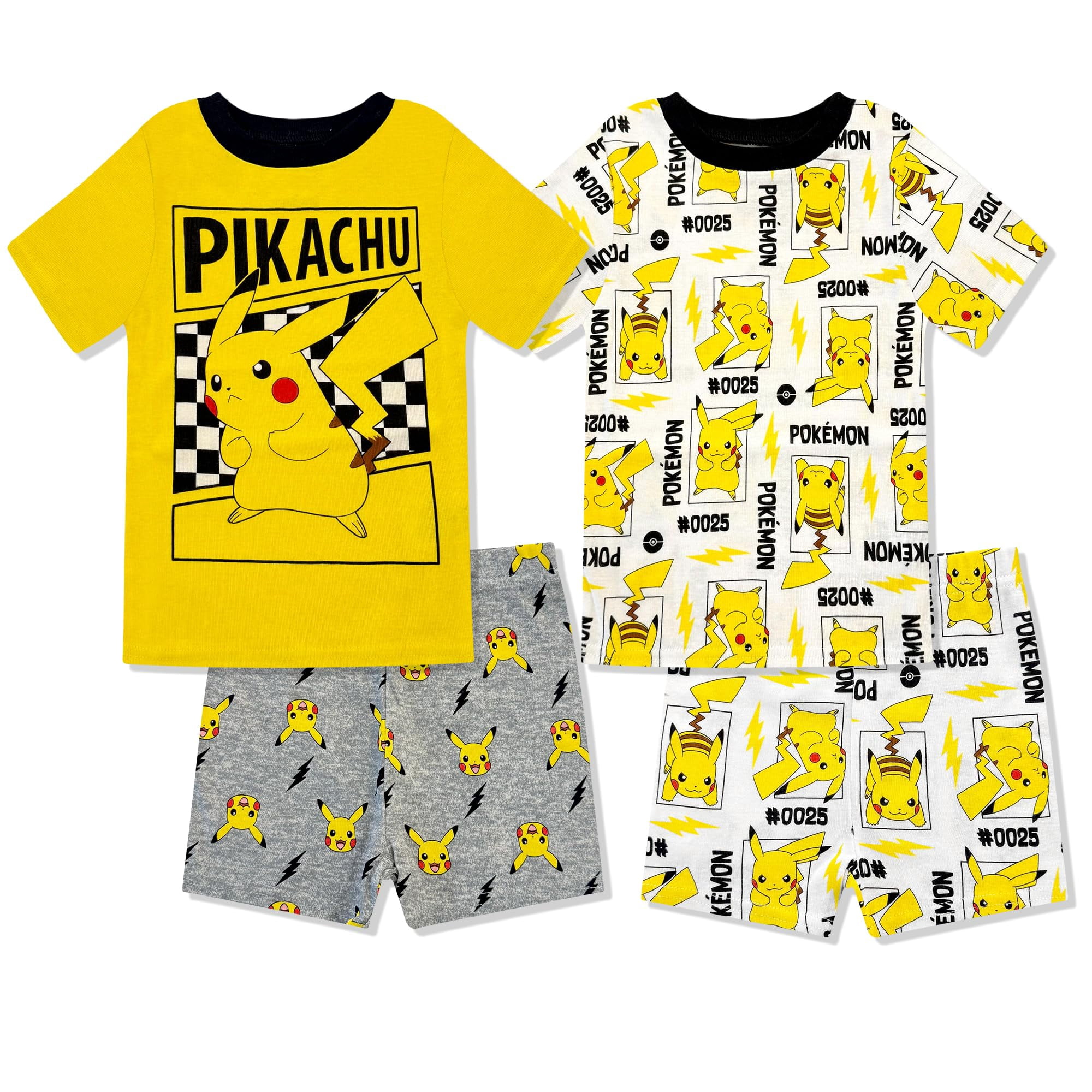 Conjunto De Pijama Pokémon Boys De Manga Corta Y Pantalones Cortos De 4 Piezas, 100% Algodón