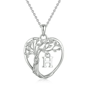 Heshpaws 925 Collar De Árbol Eterno De La Vida De Plata De Ley Para Mujeres A-Z Carta Inicial Collar, Regalo De Joyería De Cumpleaños Aniversario