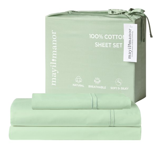 Juego de sábanas Mayil Manor Twin XL de algodón satén 3 piezas – color Salvia