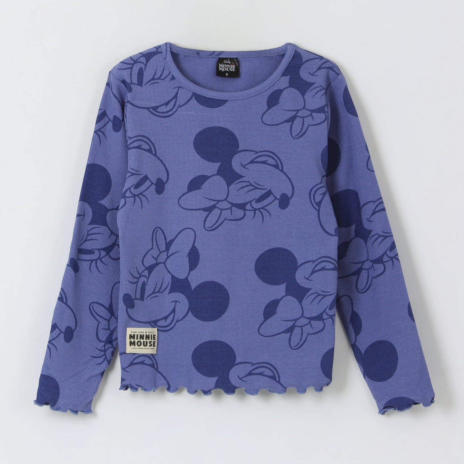 Polera Manga Larga Niña Rib Print Minnie Mouse Azul Disney