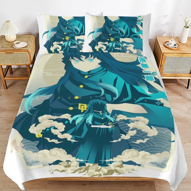 Muichiro Tokito Bed Duvet Cover Microfiber Bedding Sets 3D Printed Lightweight 3 Piece Comforter Sets for Kids Boys Girls
