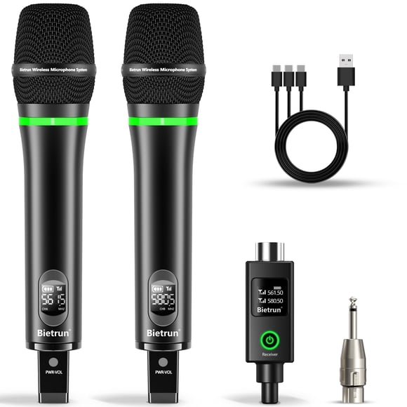 Micrófono Inalámbrico Bietrun XLR Recargable Doble Metal