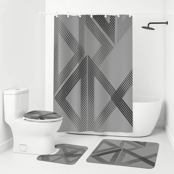 Set Juego De Baño Con Cortina Cubre Inodoro 4 Piezas