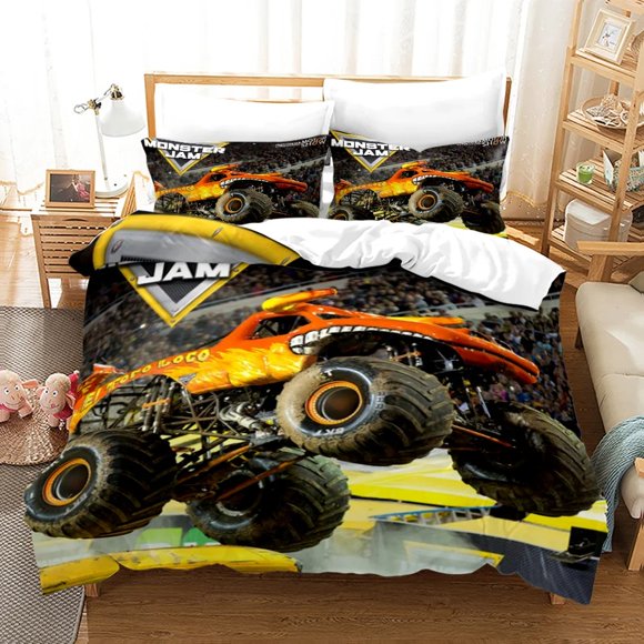 Truck Duvet Cover Set Automobile Blue Monster Pickup Truck Quilt Cover Monster Truck Bedding Set Polyester PillowCase Bed Sheets