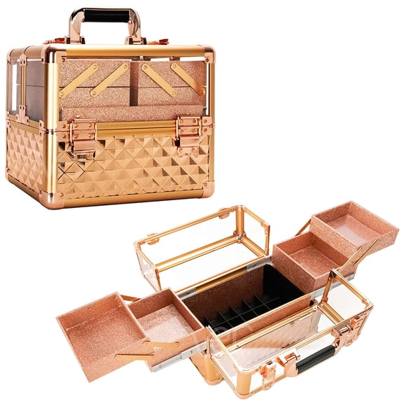 Estuche de maquillaje Ver Beauty Professional con 4 bandejas en oro rosa