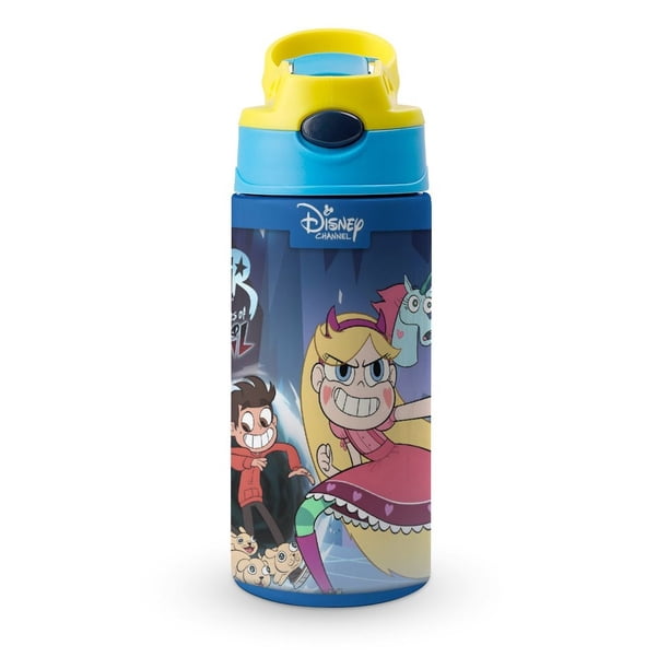 Star vs. las Fuerzas del Mal Botella de Agua con Tapa Pop Top de Un Toque, Acero Inoxidable, a Prueba de Fugas, para Deportes, Botella Infantil azul 12 oz