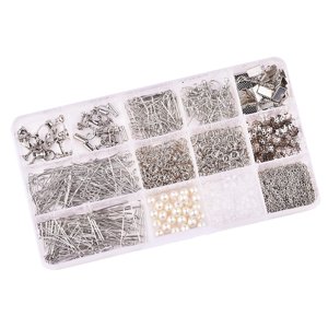 Magideal - Juego De Accesorios Para Aretes, Abalorios, Cierres De Langosta, Anillos De Salto Abiertos, Kit De Suministros Para Hacer Aretes Para Manualidades , Argén