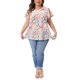 thumbnail image 4 of Agnes Orinda Blusa de Verano Casual para Mujer de Talla Grande con Estampado Floral, Cuello Redondo con Encaje Frontal y Manga Corta, Talla 2X, Blanca, 4 of 8