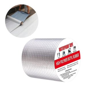 Genérica - Cinta Sellado Goteras Impermeable Techo Ventanas 5 Metros Plateado Liso