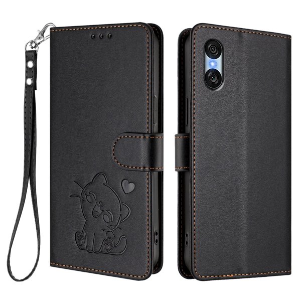 Funda Volteable con Diseño de Gato para Sony Xperia 10 VI, Negro