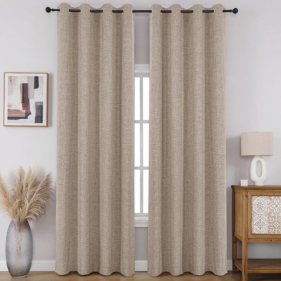 Cortinas de ventana CUCRAF, 100% opacas, lino sintético, 214 x 213 cm, color caqui claro