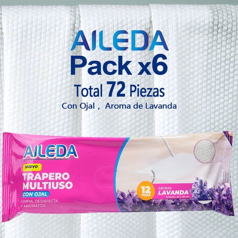 Aileda Trapero Humedo - 12 - Unidad Paquete De 6 Bolsas (6 Lavanda)- 40 Cm - 60 Cm Fragancia De Lavanda Trapero Multiuso