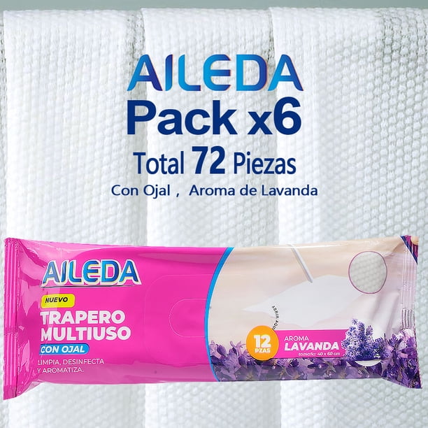 Aileda Trapero Humedo - 12 - Unidad Paquete de 6 bolsas (6 lavanda)- 40 Cm - 60 Cm fragancia de lavanda trapero multiuso