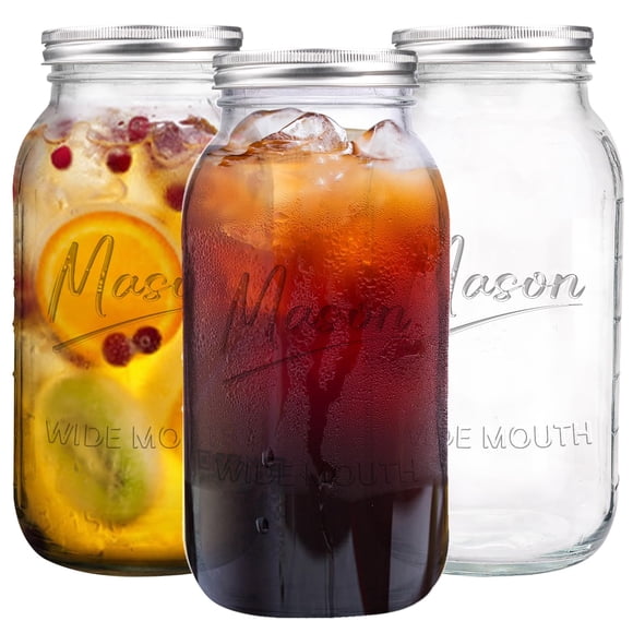 Mason Jar Galssmagic de boca ancha de 1,9 L (64 oz) x3 con tapa hermética